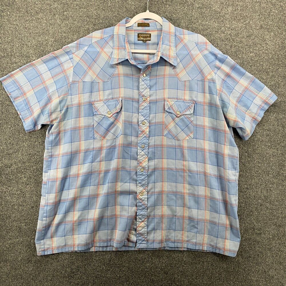 Plainsman Shirt Mens XXL Pearl Snap On Short‎ Sleeve Western Rodeo Ranch Barn